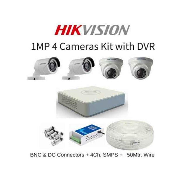 Hikvision 4 Cameras 1MP with 4 Channel DVR Combo Kit