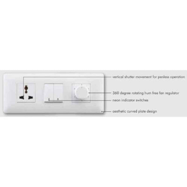 Wipro North West Venia 6A 1 Module White 1 Way Switch with Indicator, B0111 (Pack of 20)